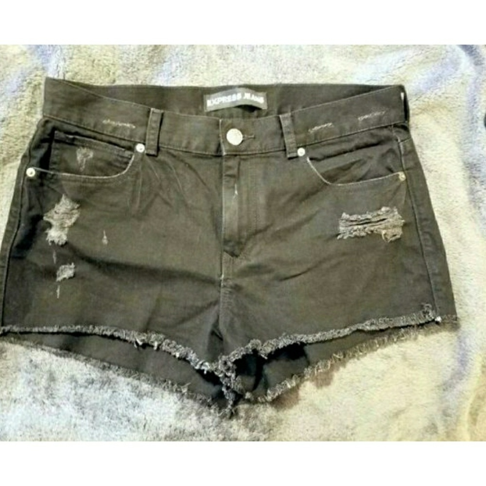 Express Black Distressed High Waist Jean Shorts